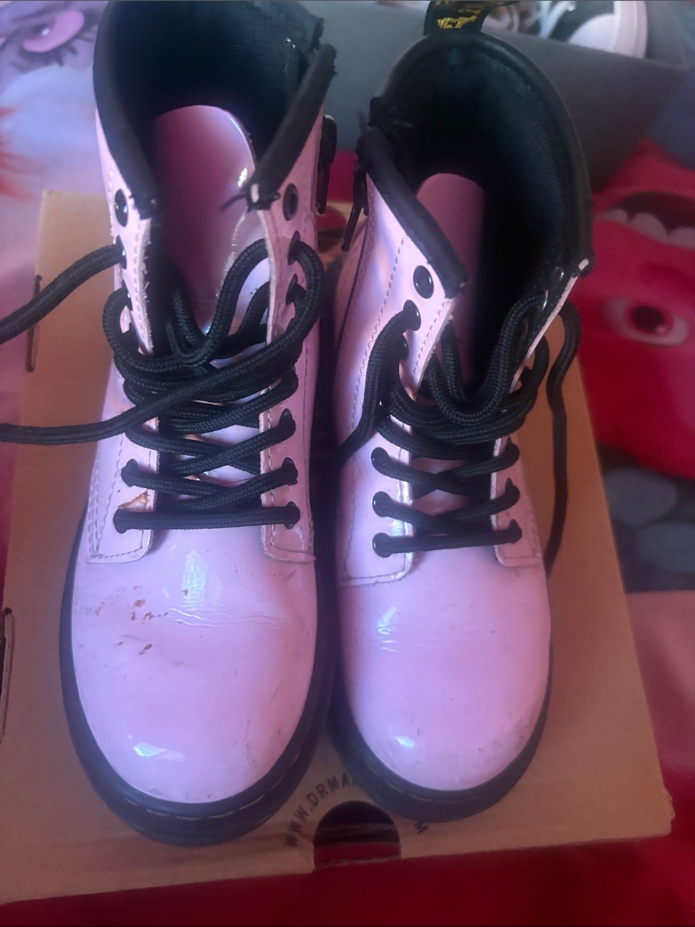 Dr. Martens Kids Pink Patent Lace-Up Boots